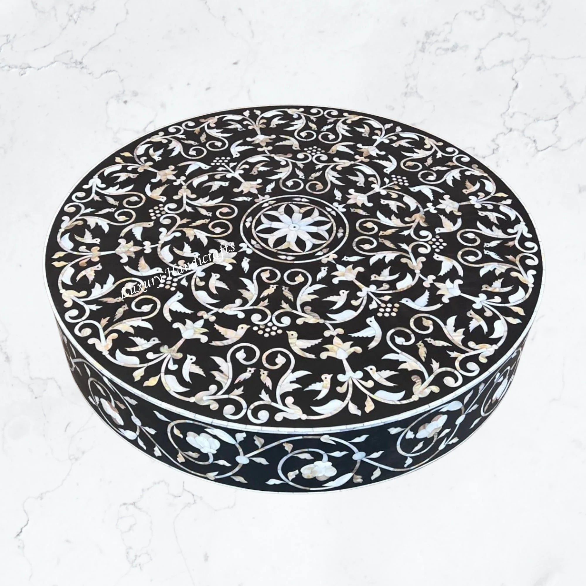 Bird Mother Of Pearl Inlay Coffee Table Black